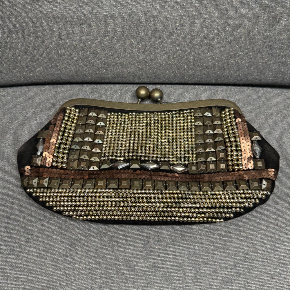 Boho Beaded Clutch Evening Bag Black Chicos Small - Picture 4 of 6